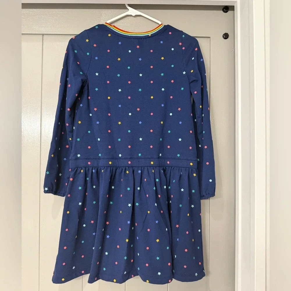 J Crew Crewcuts‎ Girls Long Sleeve Rainbow Star Dot Drop Waist Dress Size L